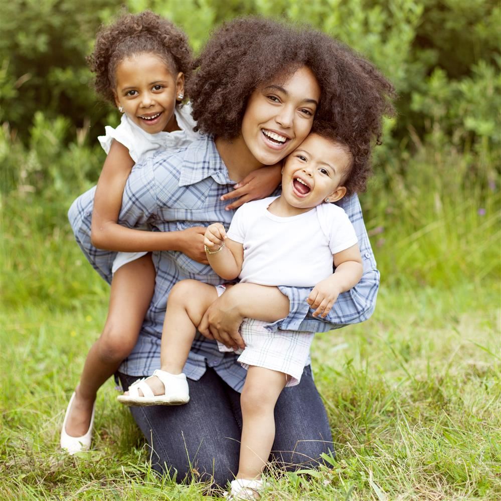  Mother with two young children